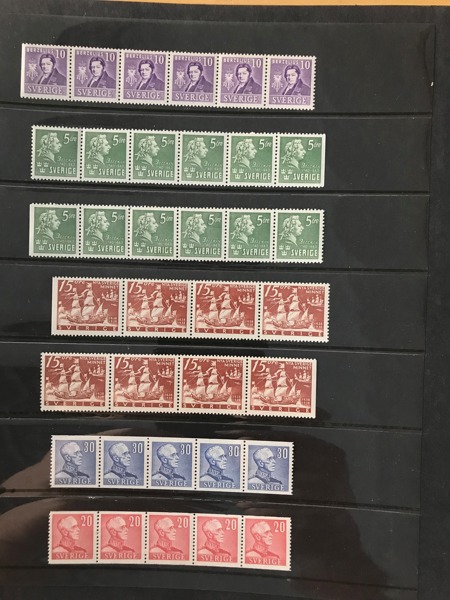 BANDMÄRKEN 4 - 6 strip postfriskt, bl.a. Berzelius BC