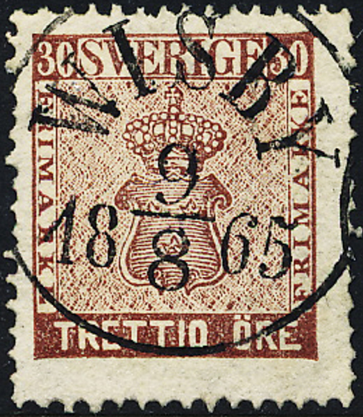 11e1  30 öre brun Vapen WISBY 9.8.1865