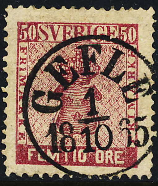 12  50 öre röd Vapen GEFLE 1.10.1865 