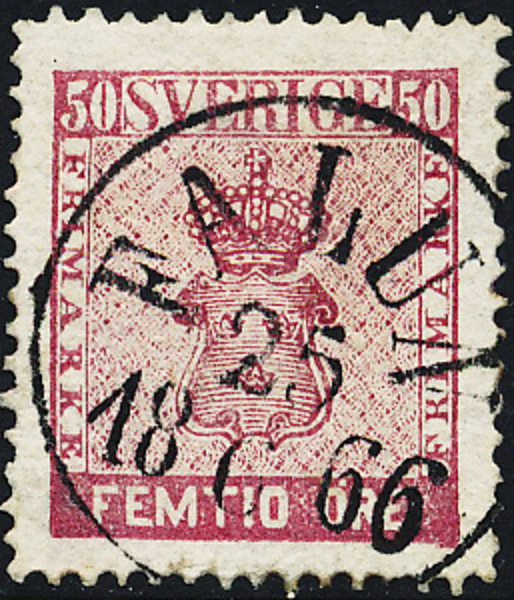 12f1  50 öre karminrosa Vapen FALUN 25.6.1866