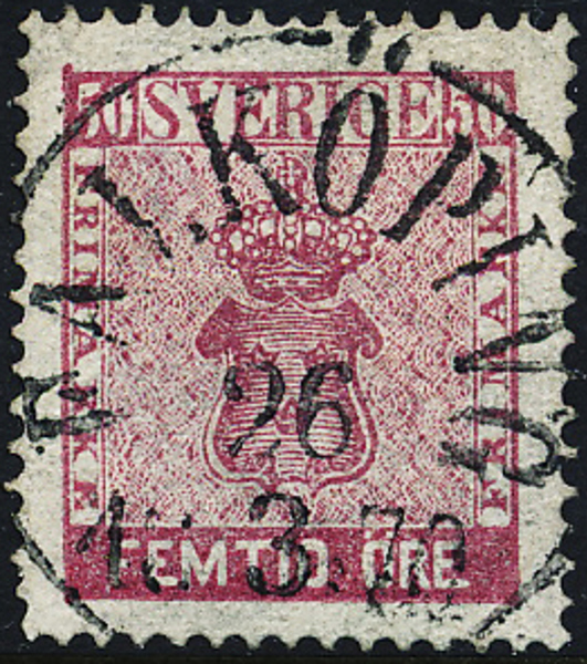 12f2  50 öre karminrosa Vapen FALKÖPING 26.3.1870 