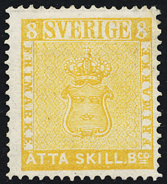 4E2 * 8 sk bco gul 1868 års 2:a eftertryck, undertyp b.