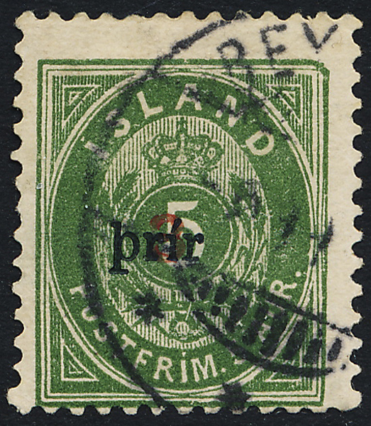 ISLAND F34 t.12 3/4 Påtryck - 3 Prir i liten stil