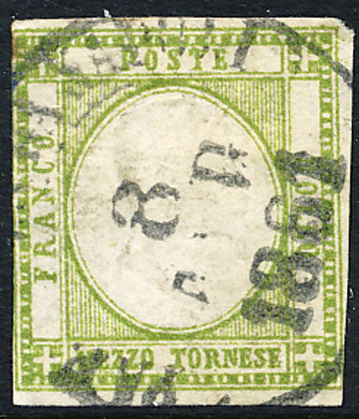 ITALIEN Emanuel II kröning 1/2 T grön stämplat 1861