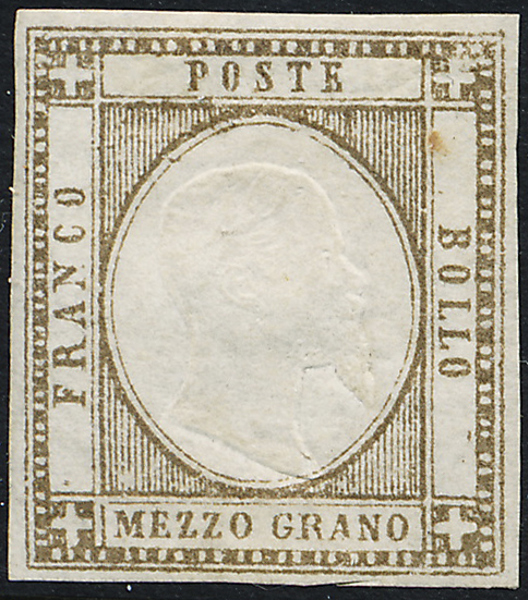 ITALIEN Mi 2 Emanuel II kröning 1/2 Gr brun ostämplat