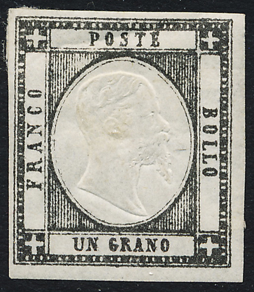 ITALIEN Mi 3 Emanuel II kröning 1 Gr svart ostämplat