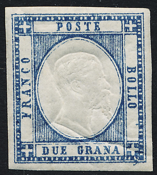 ITALIEN Mi 4 Emanuel II kröning 2 Gr blå ostämplat