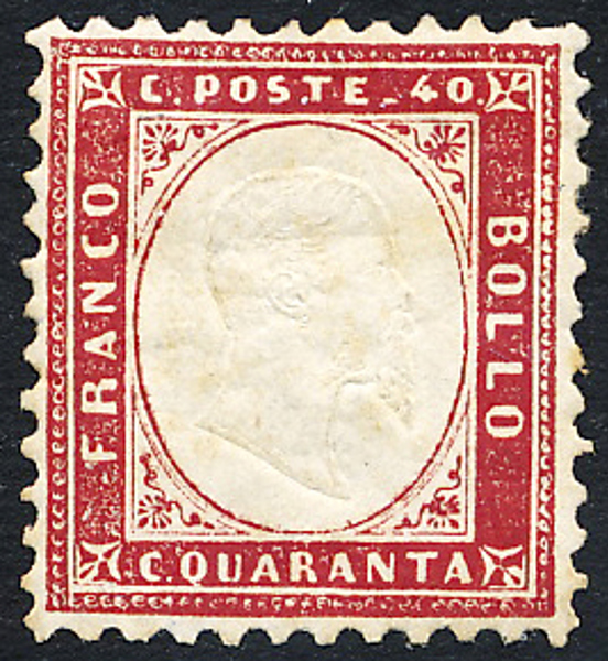 ITALIEN Mi 11 Emanuel II kröning 40 C karmin, ostämplat