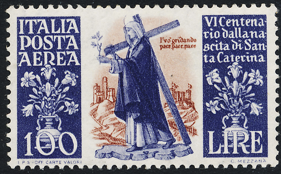ITALIEN Mi 744* Flygpost 100L rödbrun/violett, ostämplat