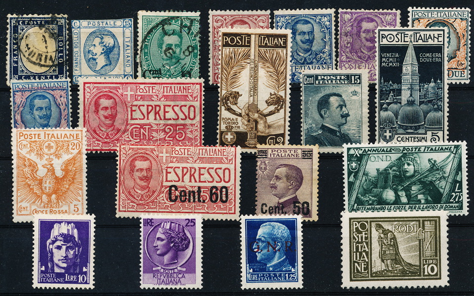 ITALIEN Parti Mi 13 - 429 stpl/ostpl/postfriskt, 20 st märken t.ex. Mi 77 & 79