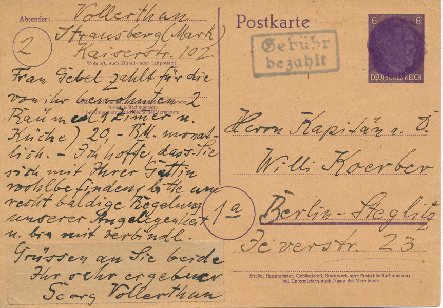 TYSKLAND 1945 Postkort med "försvartning" av valörmärket