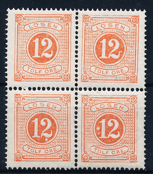 L5v2 Lösen 12 öre röd t. 14 i postfriskt 4-block