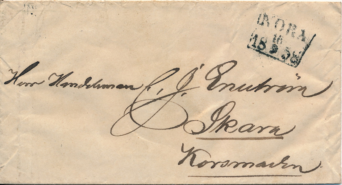 FYRKANTSTÄMPEL - NORA 16.9.1858 typ 5 på brev till Skara