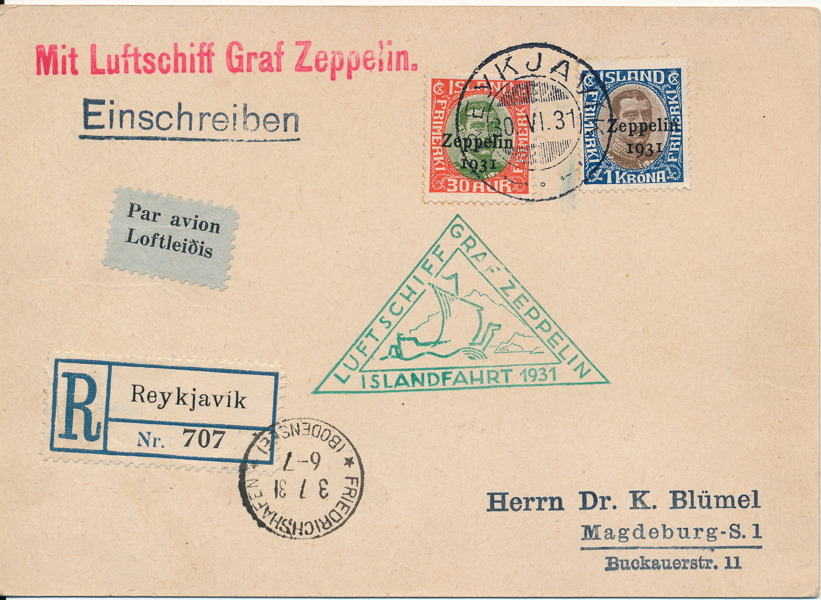 ISLAND - GRAF ZEPPELIN - REYKJAVIK 30.VI.31