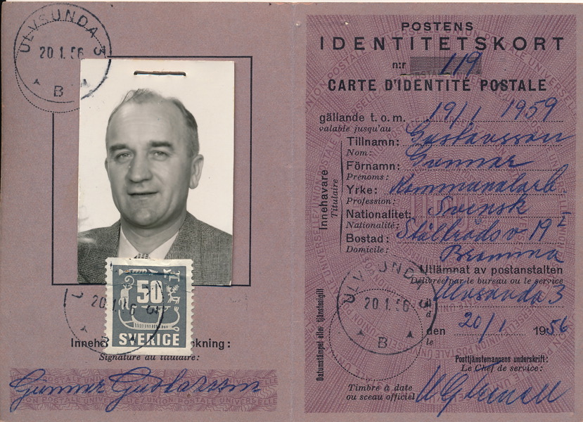 POSTENS IDENTITETSKORT avgiften betald med 50 öre Hällristningar 1956