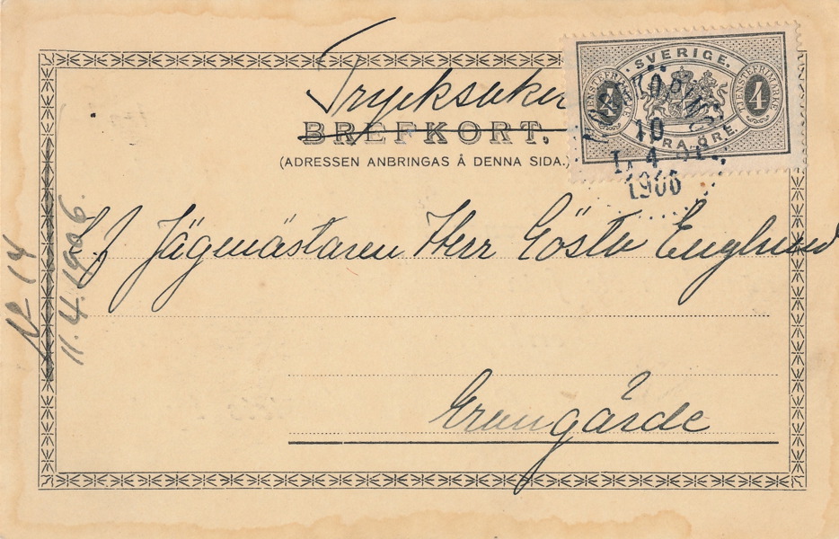 TJ13B Privat brevkort NORRKÖPING 10.4.1906 