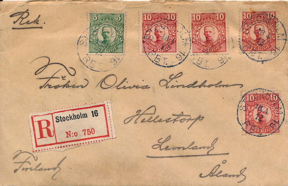 F79, 82 x4 REKbrev till Lemland, Åland STOCKHOLM 16 RBT 18.4.12
