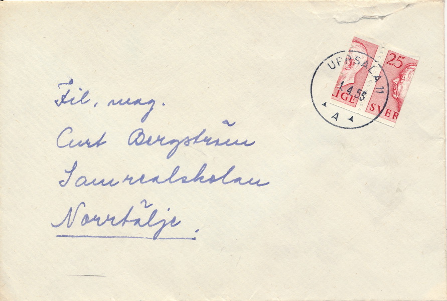 F405 Gustaf VI Adolf 25 öre röd felskuret i automat UPPSALA 1 11A 1.4.55