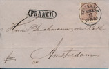 F11e2 STOCKHOLM NORR 12.8.1869 på brevomslag till Nederländerna, även stämplat med FRANCO i oval ram. Intyg HOW: Praktobjekt.