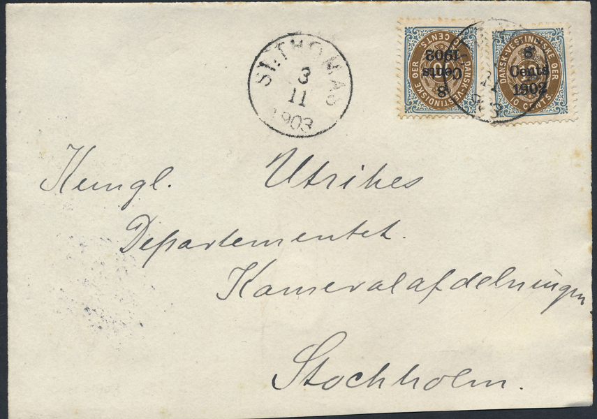 DANSKA VÄSTINDIEN F27 x2 Brevframsida ST THOMAS 3.11.1903