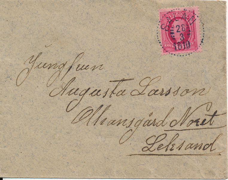 F54 SALÅN 28.3.1910, suveränt lyxstämplat brevomslag till Leksand.