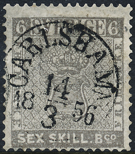 F3b 6 sk bco. Ljusgrå CARLSHAMN 14.3.1856 reparerat