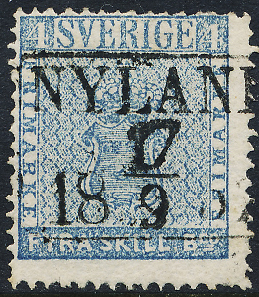 F2h1 4 sk bco ljusblå NYLAND 17.9.1857 med 4-kantstämpel