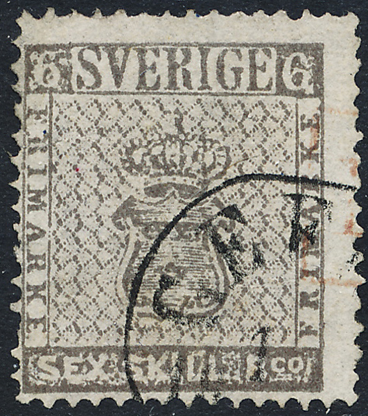 F3d 6 sk bco gråbrun på tunt papper GEFLE delstämpel