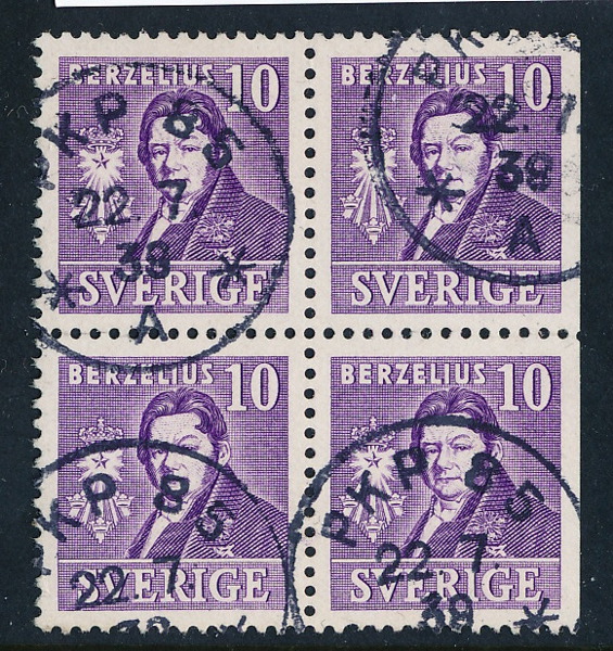 F320 CB Berzelius 4+3-block 10 öre i 4-block PKP 85 22.7.38