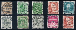 DANMARK 10 st vackra ortsstämplar 1906-1957, ej Kœbenhavn, alla olika