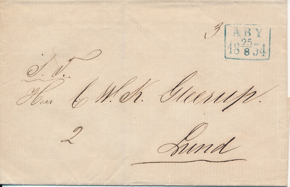 4-kantstämpel ÅBY 25.4.1854 (blågrön)