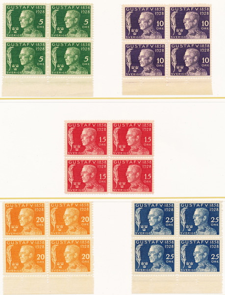 F226 - 230 ** Gustav V 70 år i komplett postfrisk serie 4-block.