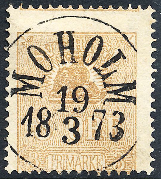 F14Bh Liggande Lejon 3 öre gråakt brun MOHOLM 19.3.1873