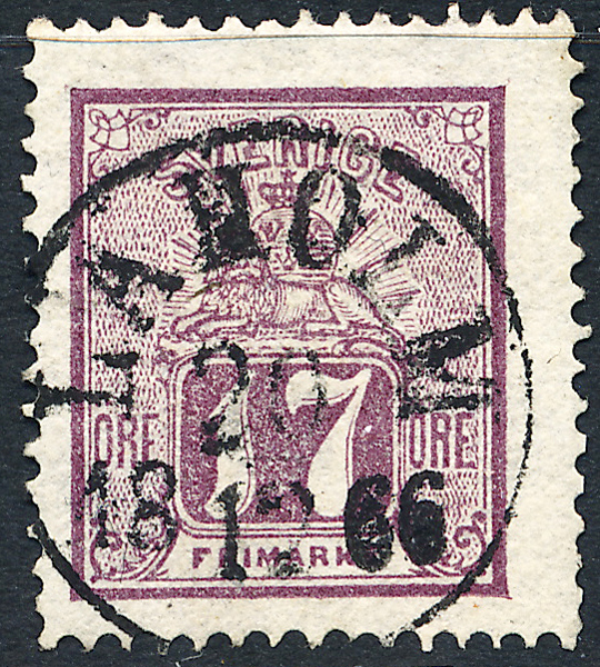 F15b1 Liggande Lejon 17 öre rödakt lila LAHOLM 20.12.1866