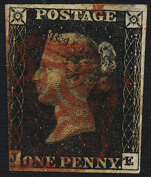 ENGLAND Mi 1 One Penny Black stämplat med rött Malteser-kort