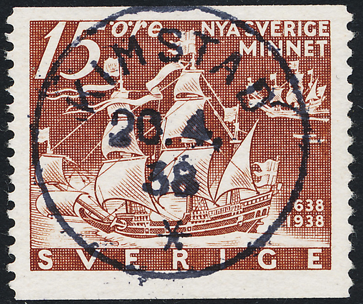 F262A Sverigeminnet 15 öre brun KIMSTAD 20.4.38 Praktexemplar