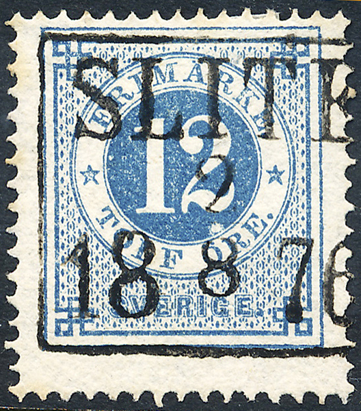 F21m Ringtyp t14 - 12 öre blå SLITE 2.8.1876 med vacker 4-kantstämpel