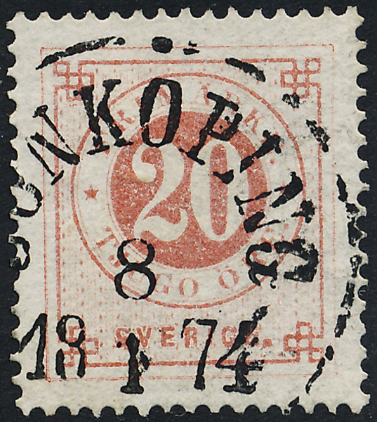 F22d Ringtyp t.14 - 20 öre blekröd JÖNKÖPING 8.1.1874
