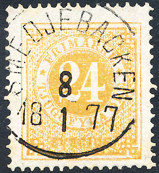 F24g Ringtyp t14 - 24 öre matt gulakt orange SMEDJEBACKEN 8.1.1877