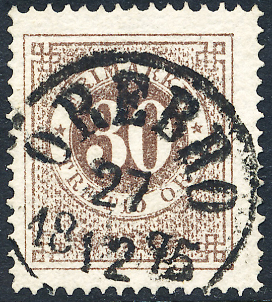 F25g Ringtyp t14 - 30 öre orangeakt brun ÖREBRO 27.12.1875