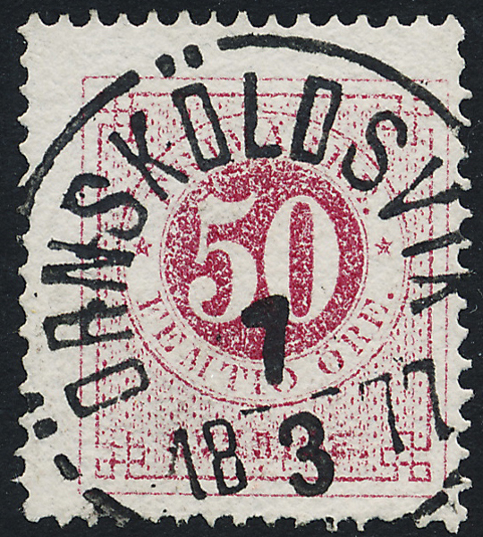26g Ringtyp t14 - 50 öre rödakt karmin ÖRNSKÖLDSVIK 7.3.1877
