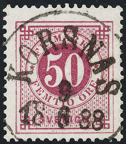 F48c Ringtyp ph - 50 öre violettakt karmin KORSNÄS 9.8.1888 Praktexemplar
