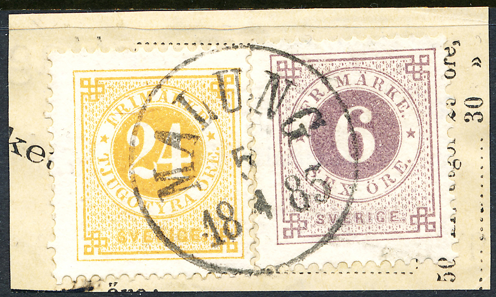 F31 & 34 på klipp - Ringtyp t13 6+24 öre MALUNG 5.4.1883
