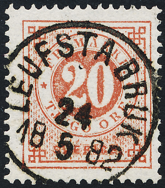 F33d Ringtyp t13 - 20 öre matt orangeröd LEUFSTA BRUK 24.5.1882