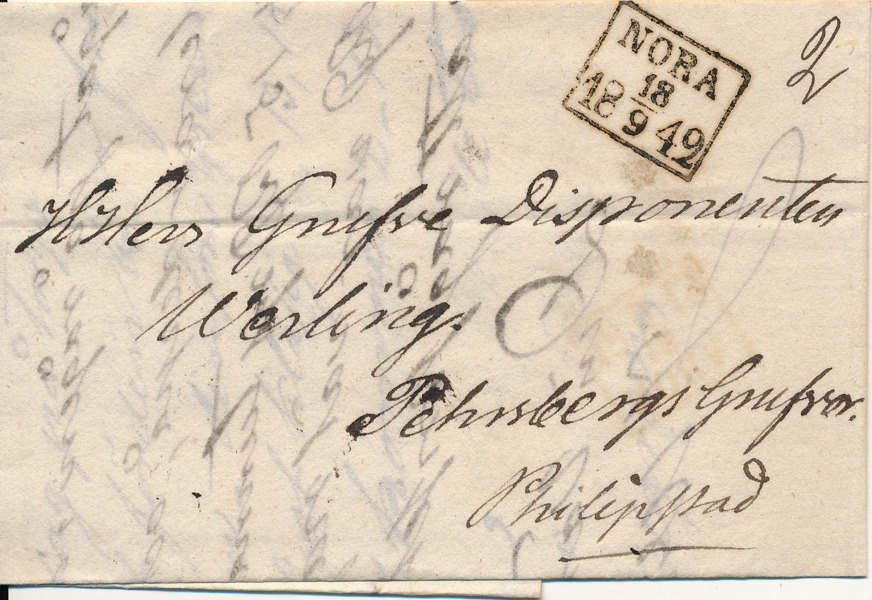 FYRKANTSTÄMPEL - NORA 18.9.1842 tidig typ 3