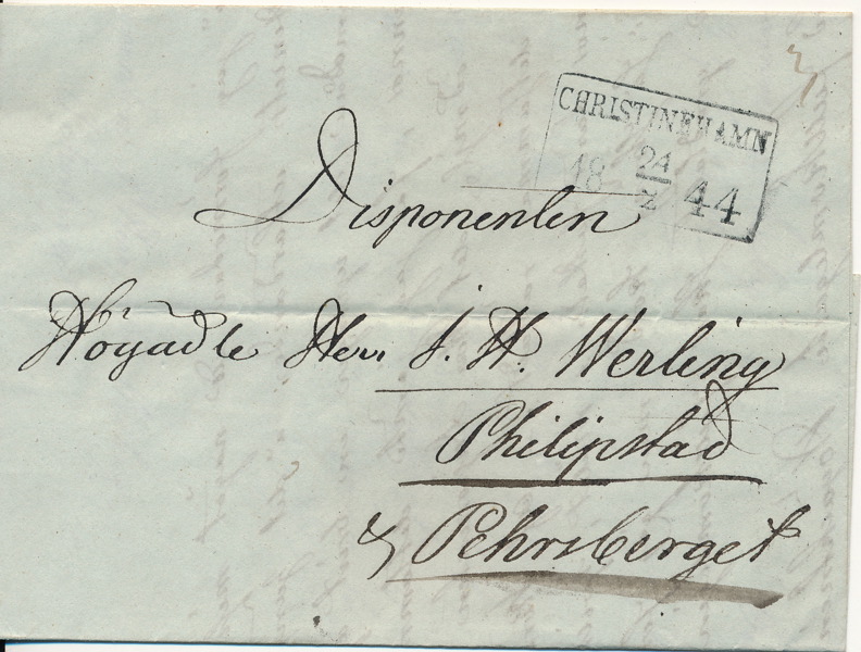FYRKANTSTÄMPEL - CHRISTINEHAMN 24.2.1844 typ 2a