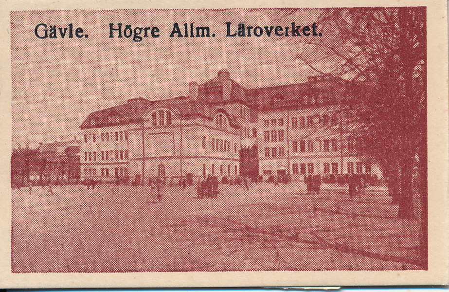 BARNPOST - Minivykort GÄVLE Högre Allm. Läroverk frankerade med minimärken, ca 1930.