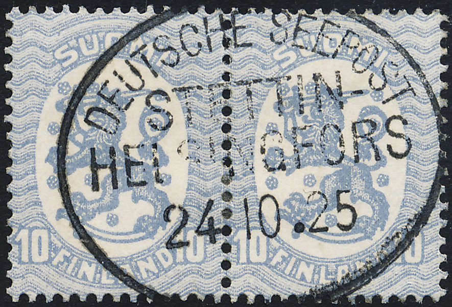 FINLAND F97 10 penni i par lyxstämplat DEUTSCHE SEEPOST STETTIN - HELSINGFORS 24.10.25