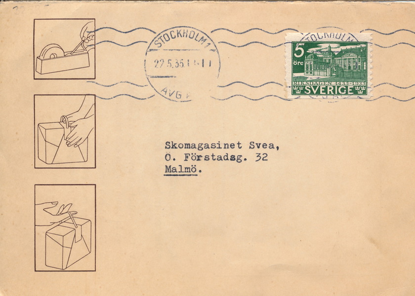 F240A på Reklamtrycksak stämplat STOCKHOLM 22.5.35