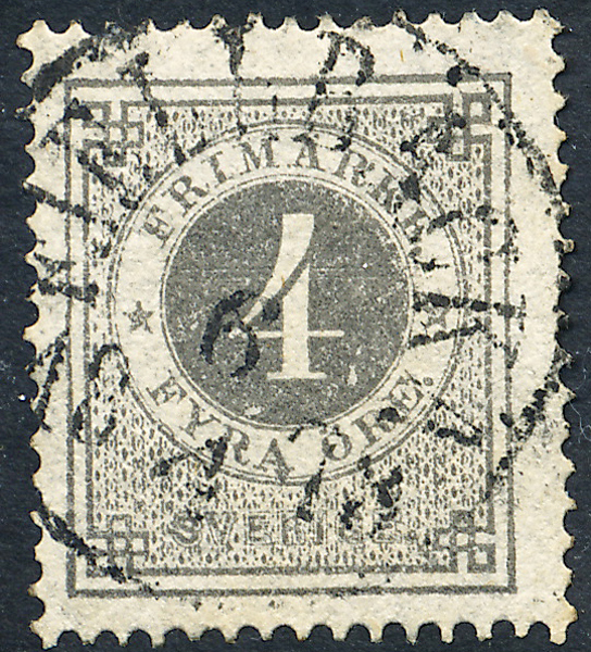 F18a Ringtyp t14 - 4 öre mörkgrå FJELLBACKA 6.4.1878